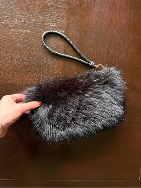 Faux Fur Wristlet Clutch in Charcoal Gray